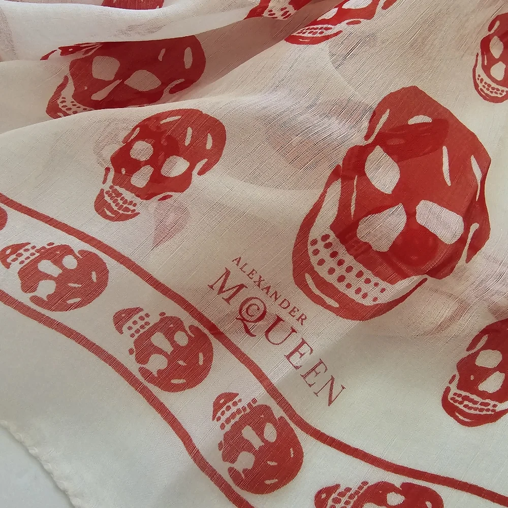 Alexander McQueen Skull Silk Scarf White Red